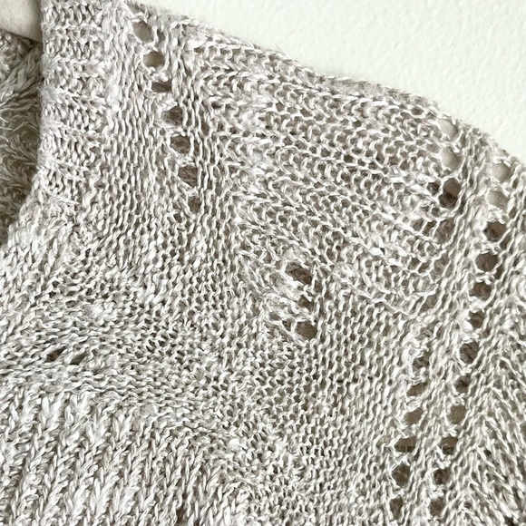 Eileen Fisher Cream Linen Blend Open Lace Knit 3/4 Sleeve Sweater V-neck… - Picture 4 of 10